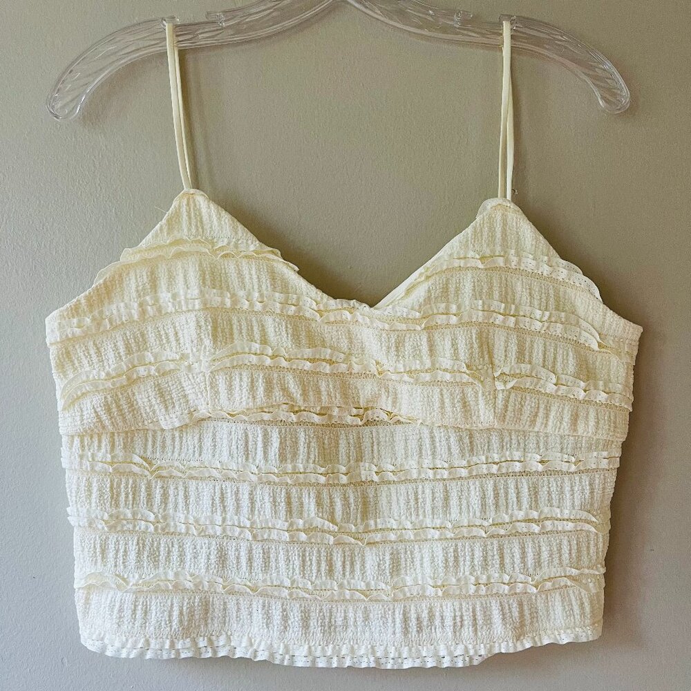 GLG‎ XL Good Luck Gem Beige Lucy Ruffled Lace Tank Crop Top Stretch Semi Lined